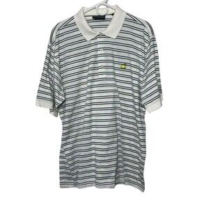 Masters Collection Polo Shirt Men's XL White Stripes Golf Cotton Short Sleeves